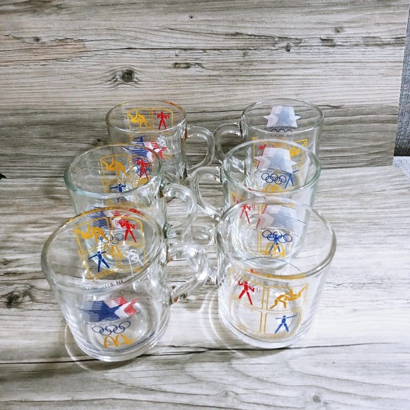 Vintage 1984 McDonalds LA Olympics Glass Coffee Mug Cups Set of 6 - Picture 2 of 8